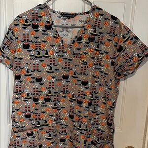Casandra Women's Halloween Themed Top - Gray and Orange